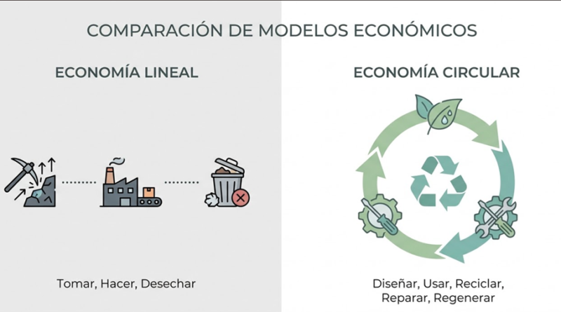 Comparación entre el modelo de economía lineal y el modelo de economía circular.
